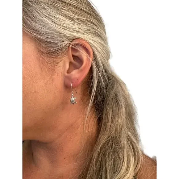 Sea Turtle 1/2 Inch Sterling Silver .925 Dangle Earrings - Picture 4 of 10